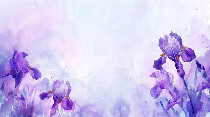 Fototapeta na wymiar Watercolor painting of irises frame, blending of soft colors, artistic and gentle, capturing the essence of Iris Day in a creative background