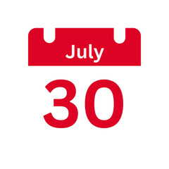 July 30 Calendar Day or Calendar Date for Deadlines / Appointment On a clear transparent background