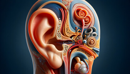 ear and hearing system, 3d visualization for medical and study, Otolaryngology - obrazy, fototapety, plakaty