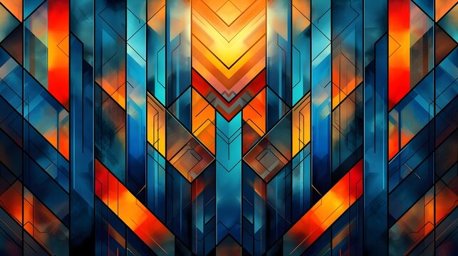 Deco Radiance: Vibrant Background Design Inspired by Art Deco Tiles, Hand Edited Generative AI