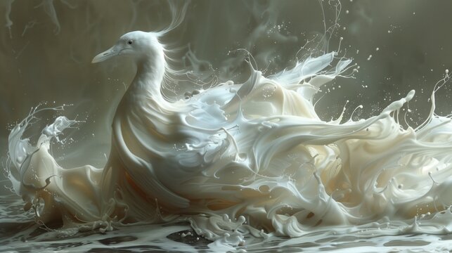 Illustration of splashing milk White flows together and blends together to form a bird.