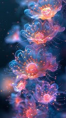 Obraz premium Calcium ion fireworks bursting in neon colors celebrating the solstice in a realm where magic and science blend