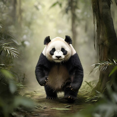 panda,  walking, jungle, panda walking in jungle