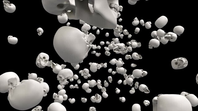 Skulls.
This stock motion graphics video shows skulls advancing on the screen.