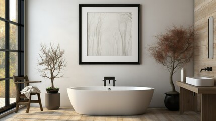Fototapeta na wymiar Bathroom interior design with a jacuzzi tub, black and white concept.