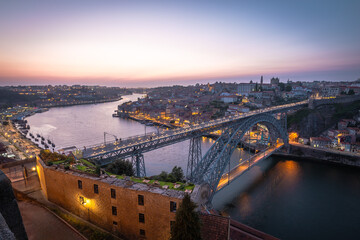 Portugal, Porto, Luis I Bridge on a sunset, the top view - 739369841