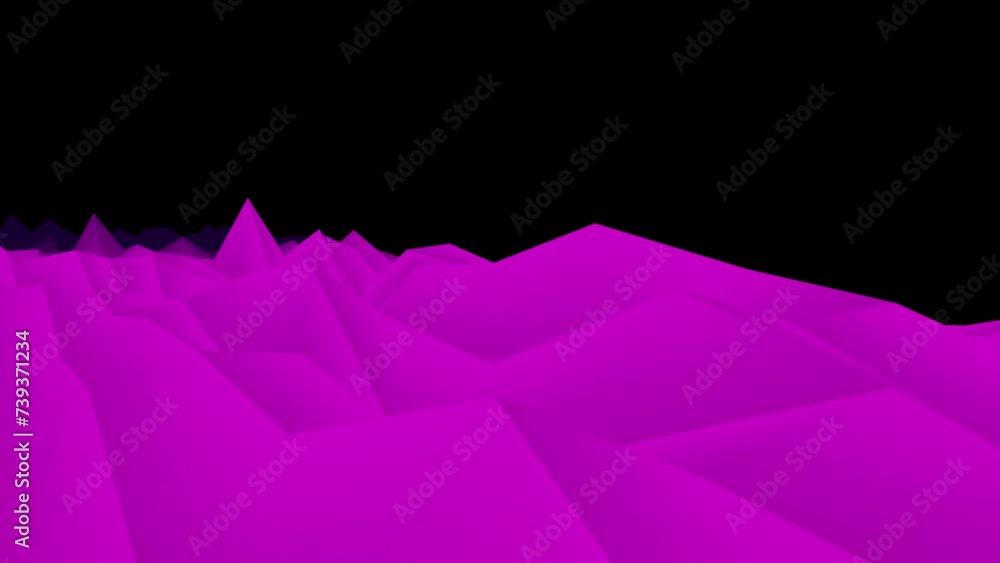 Poster abstract pink digital landscape on black background. low-poly loop animation as polygonal sea. seaml