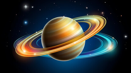 Illuminated hemisphere of distant planet, Saturn background