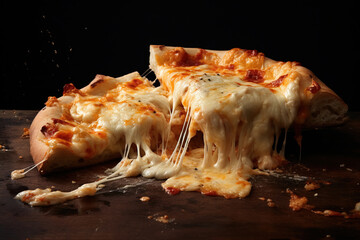 Pizza slice with extra cheese.