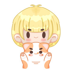 The girl with the orange cat.