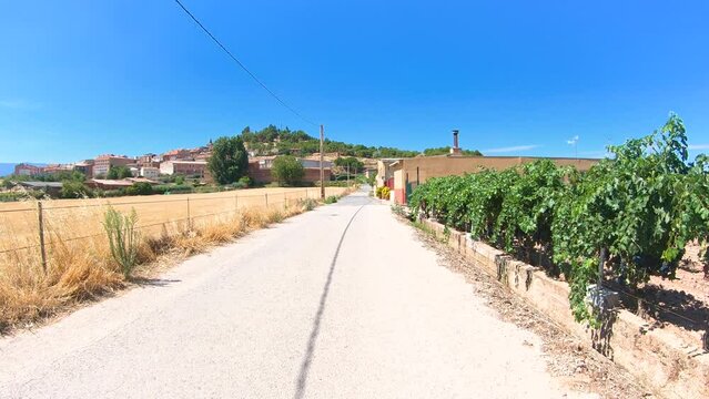 French Way of Saint James - a secondary paved road entering Navarrete, province of La Rioja, Spain 