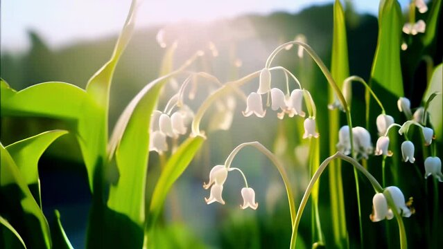 snowdrops with their delicate white bells illuminated by the morning sun in the rays of spring light.
Concept: spring equinox and gardening, red book plants, endangered species