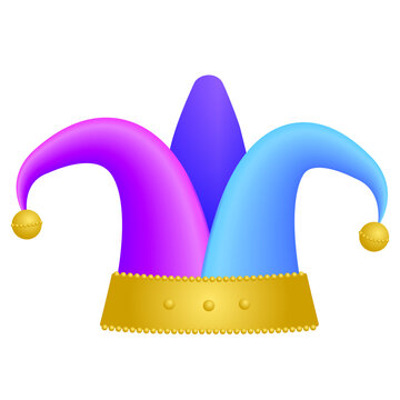 Jester hat, Cap with bells. 1 April Fools Day concept. Isolated vector illustration