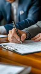 Une personne en train de signer un document écrit au format portrait.