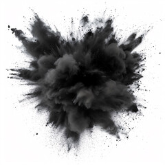 Explosion of black colored powder. Close up dust isolated on white background, with full depth of...