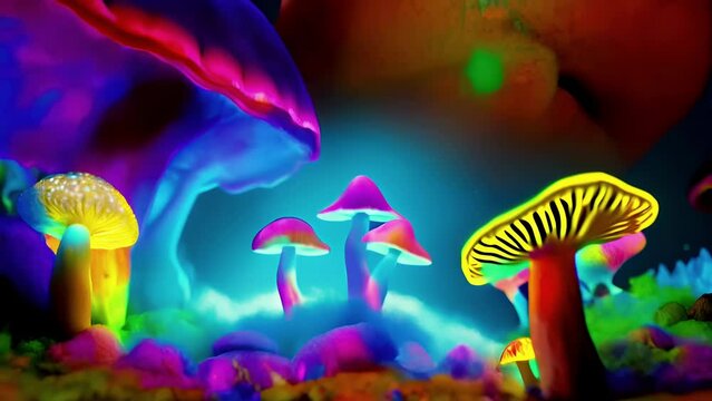 
Bright neon mushrooms in a fantastic, surreal scene of magic and a wonderful world, hallucinogenic look
Concept: fantastic world of science fiction and computer game graphics.