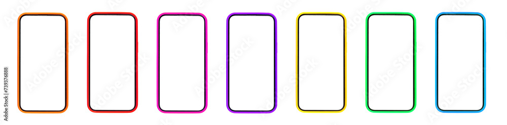 Poster mobile phone in cases, screen mockups set, smartphone display mock up, isolated on white background