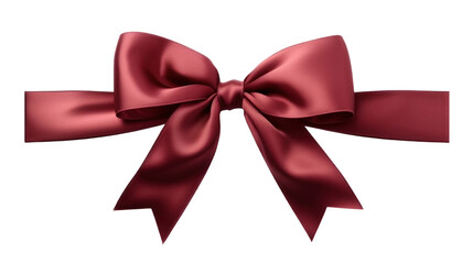 Beautiful shiny silk burgundy bow isolated on transparent background, decorative design png element, clip art festive object.