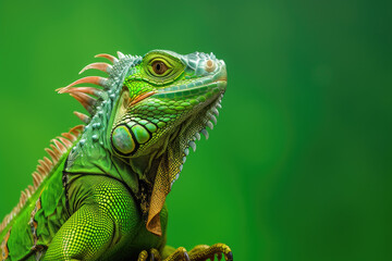 Obraz premium Crested Iguana on green background copy space