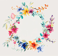 Naklejka na ściany i meble blossoming hues: a watercolor wreath's delicate dance of nature's harmony and artistry