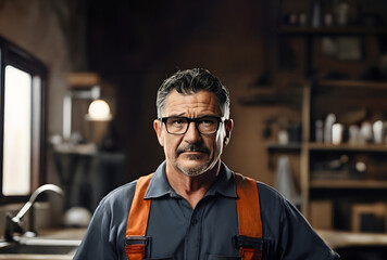 The Middle-Aged Plumber - A Portrait of Expertise and Reliability. Worker man