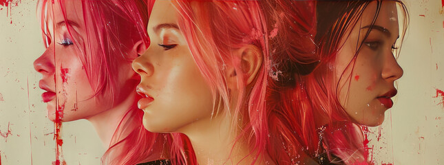 group of three young woman with similar pink hairstyle
