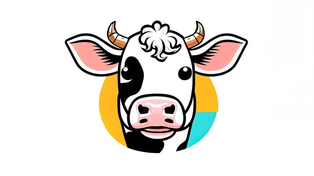 illustration, line cartoon cow. Hand drawn, Isolated. With "Fresh milk" lettering. Applicable for package, poster, label designs, banners, flyers etc. Illustration with cow head in flat design style
