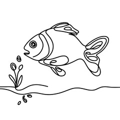 Fish in a pond in a line drawing style