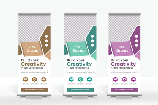 Vector roll up/stand banner design in multiple color combination.
