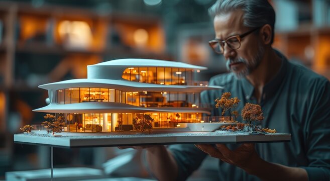 A man in casual clothing stands proudly, holding a miniature house, as he contemplates his dream of owning a fast food restaurant and the endless possibilities it holds
