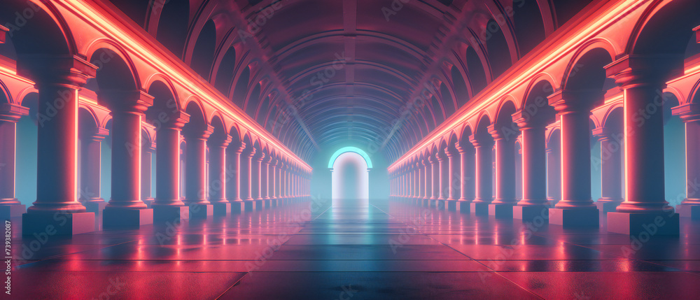Aufkleber modern corridors of light and shadow, where architecture and illumination create pathways to the fut