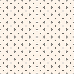 Simple vector minimalist background. Stylish modern geometric seamless pattern with tiny geo shapes, small lines, circles. Subtle abstract black and white texture. Funky minimal repeatable design