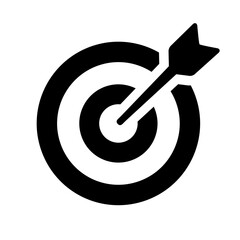 Target flat icon, archery target with arrow isolated, goal symbol, victory sign, darts bullseye logo - obrazy, fototapety, plakaty