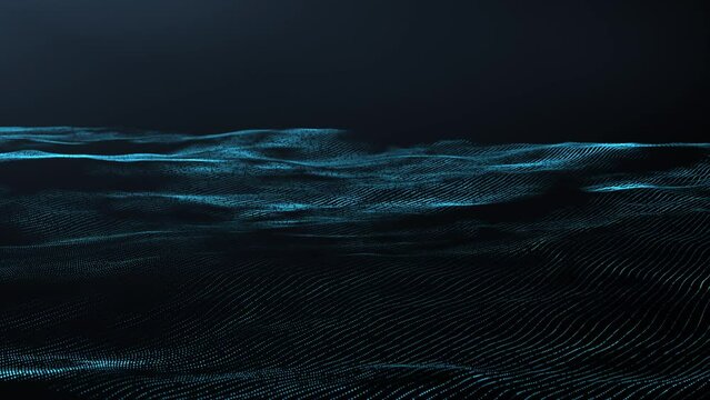 Digital waves landscape, ocean made from lines move in a wavy motion. Abstract background.