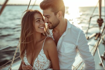 A photo showing the body of a lovely couple on a yacht