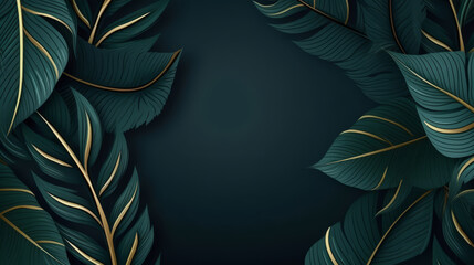 Elegant tropical leaves with gold accents on a dark background