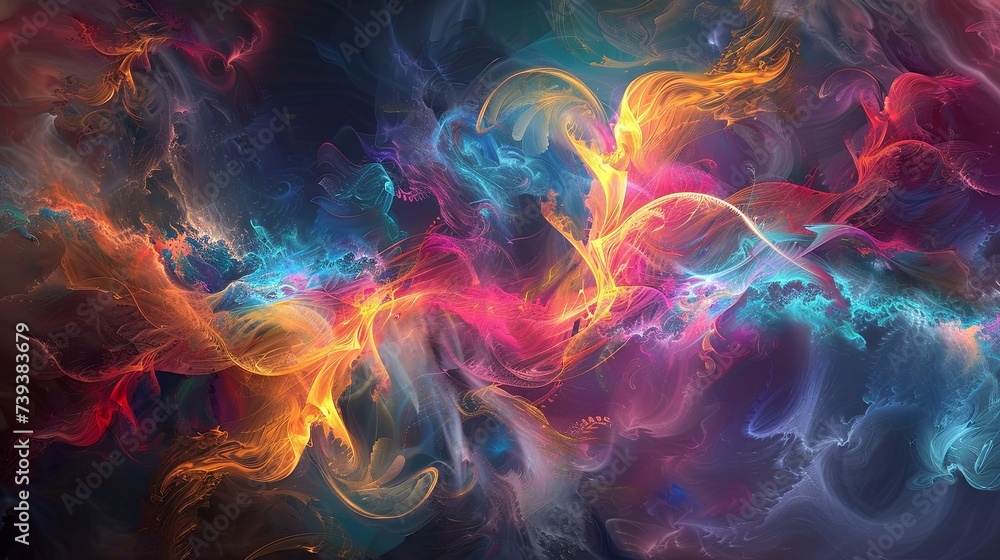 Poster abstract swirls of colorful smoke art a vibrant abstract image featuring intertwining swirls of colo