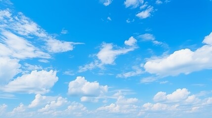 Naklejka na ściany i meble Serene blue sky with fluffy white clouds perfect for backgrounds