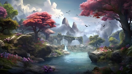 A realistic digital background design inspired by the beauty of nature, with a focus on fine details and lifelike colors, - obrazy, fototapety, plakaty