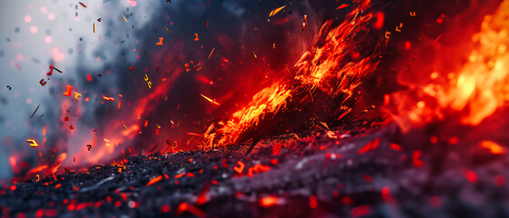 Fototapeta na wymiar Volcanic fury under the night sky, a raw display of natures power, where lava and smoke tell the tale of earths fiery heart