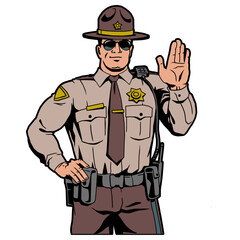 Texas police officer sheriff stop sign, vector, logo, cartoon, illustration, mascot, character