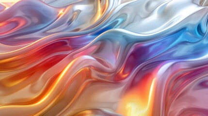 Elegant 3D abstract liquid metal with rainbow colors blending smoothly
