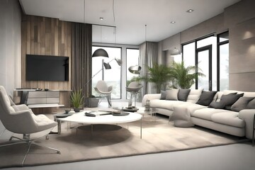 Render of Modern Living Room Interior