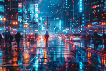 Fototapeta premium Futuristic cityscape and people concept with network connection.