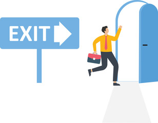 Exit office and leave, Running out from office, Way out and exit point concept, 