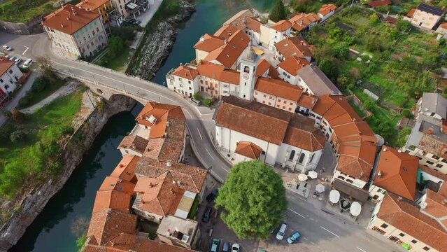 Aerial view of the Kanal ob Soci town in Slovenia.