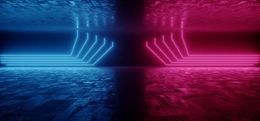  Sci FI Futuristic Neon Laser Background Stage Cyber Vibrant Purple Blue Glow Empty Space Concrete Tiles  Underground Corridor Tunnel 3D Rendering © IM_VISUALS