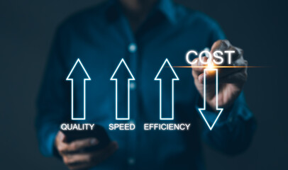 Cost reduction concept. Increase quality, speed, efficiency, and Optimization for products or...
