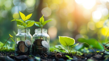 Financial independence through money savings plant growth - obrazy, fototapety, plakaty