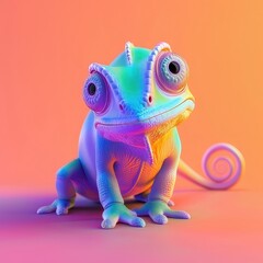 An adorable chameleon depicted in a 3D illustration
